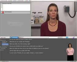 Healthcare practitioners practice talking to Christy Johnson (top right) and receive feedback from SIMmantha, the interactive Coach (bottom right).